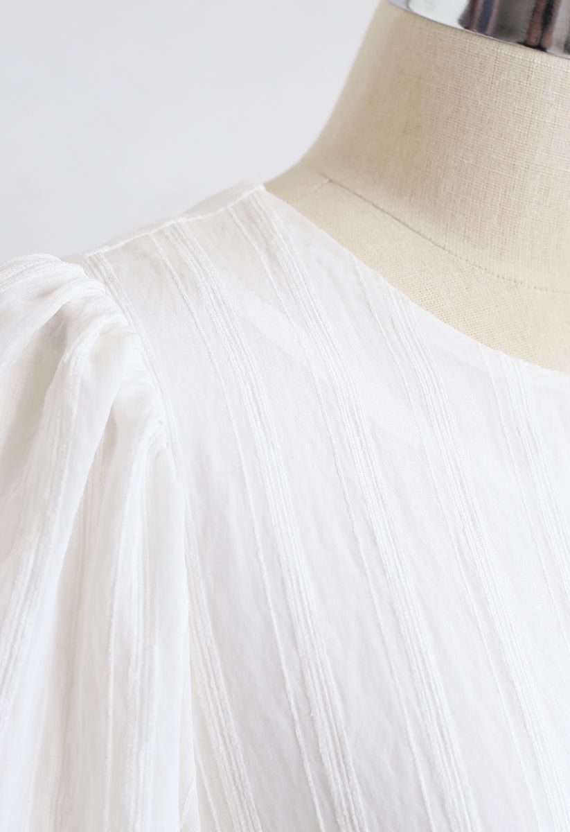Puff Sleeves Crochet Trim Dolly Kleid in Weiß