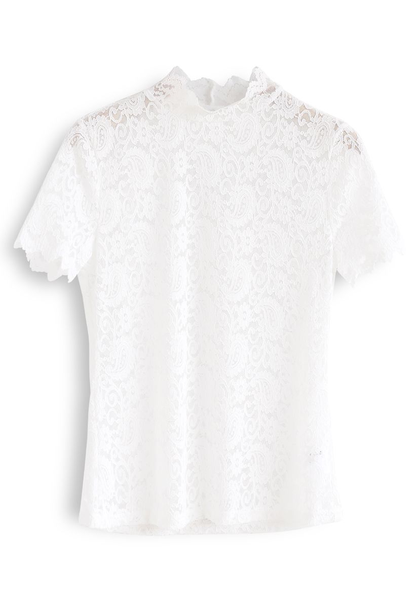 Full Lace Mock Neck Top in White