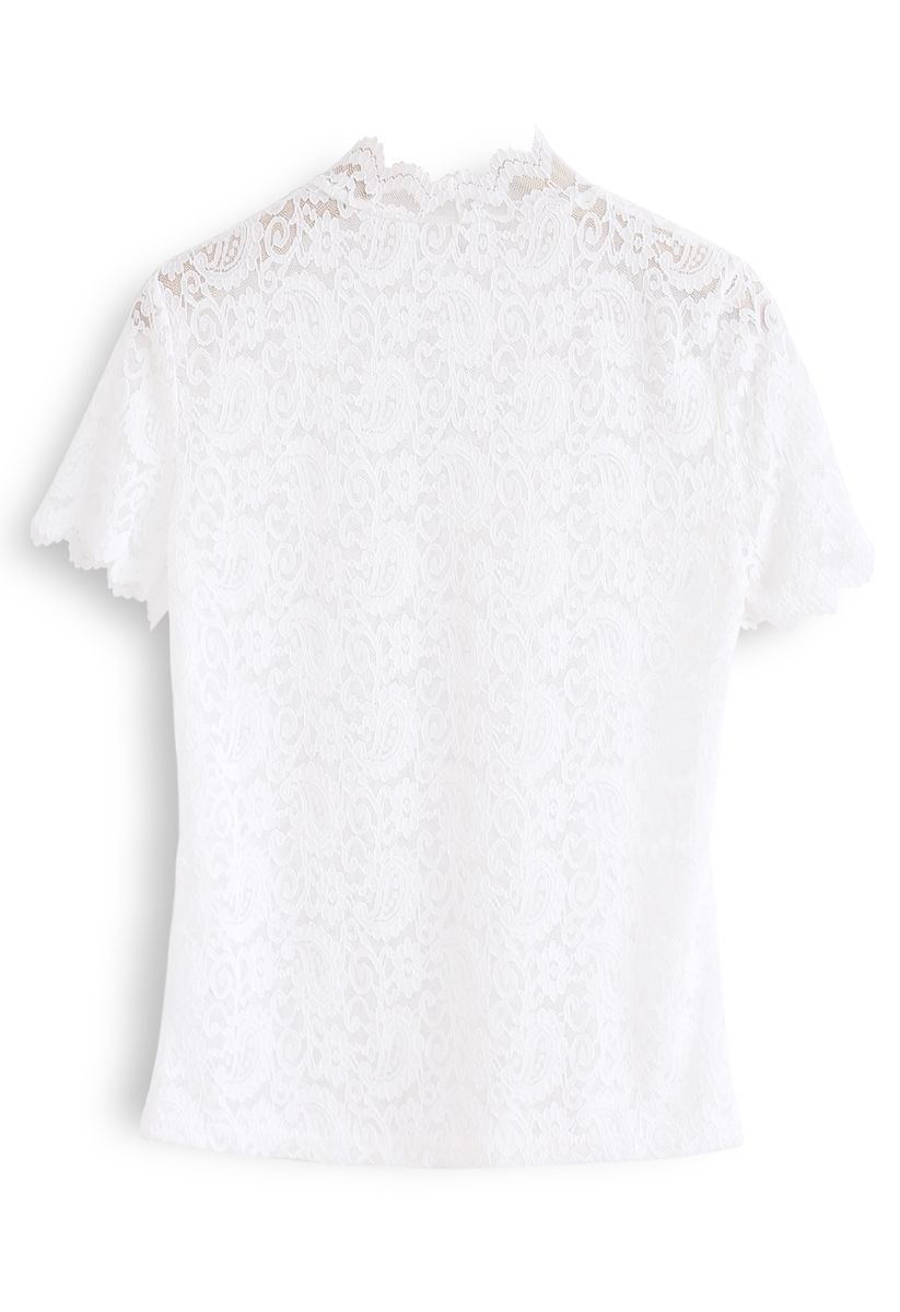 Full Lace Mock Neck Top in White