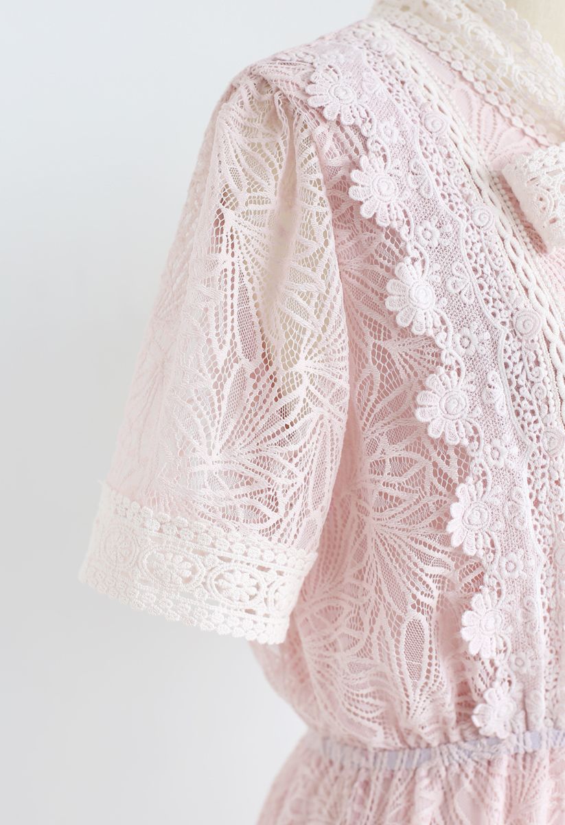 Bowknot Crochet Trim Spitzenkleid in Pink