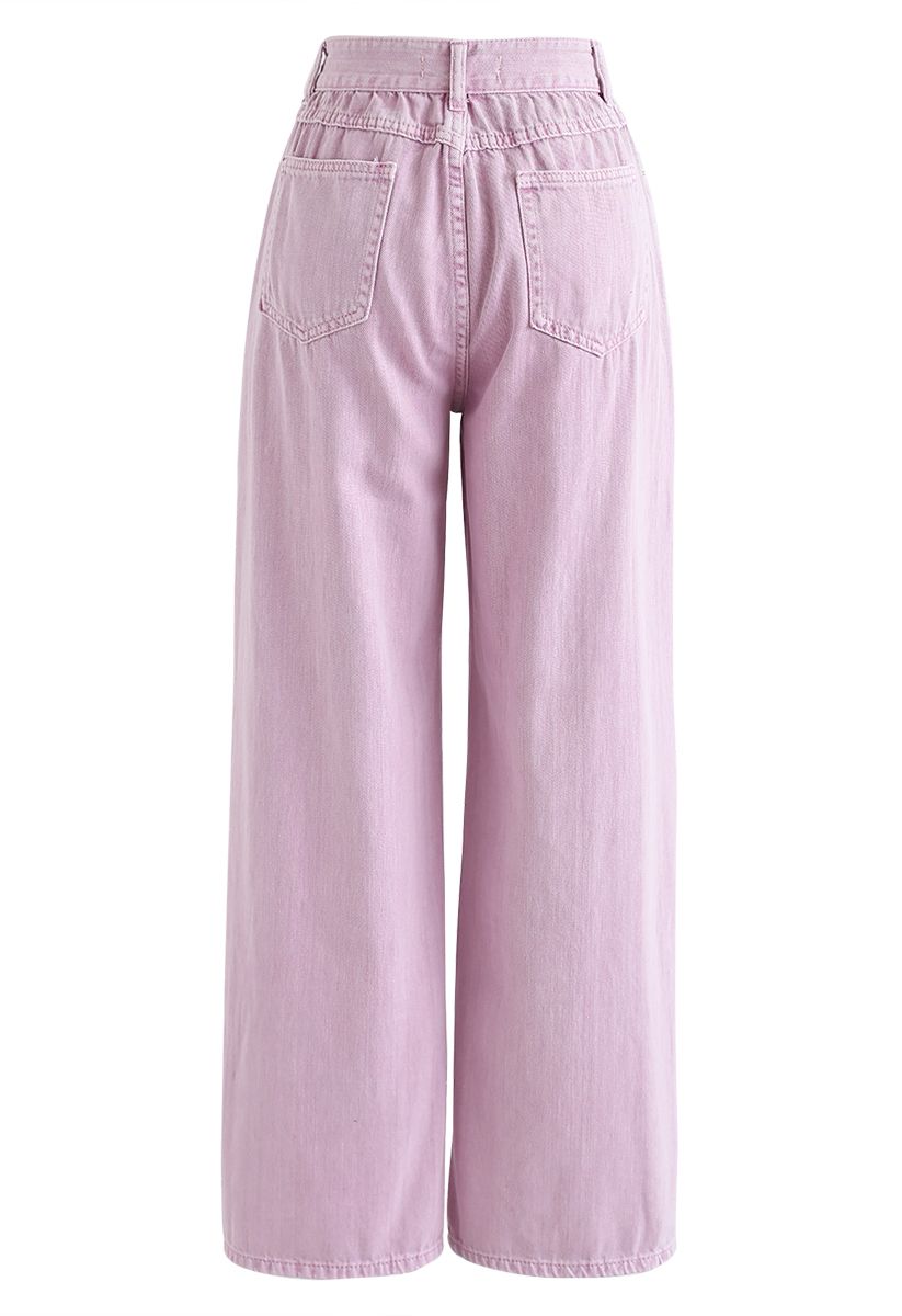 Kurz geschnittene Jeans mit weitem Bein in Taffy Pink