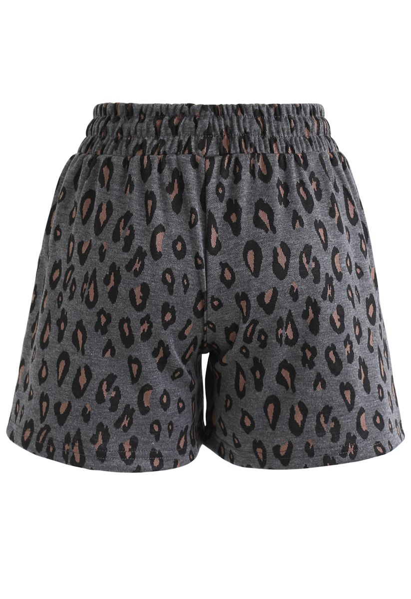 Leopardenmuster Kordelzug Taschen Shorts in Rauch