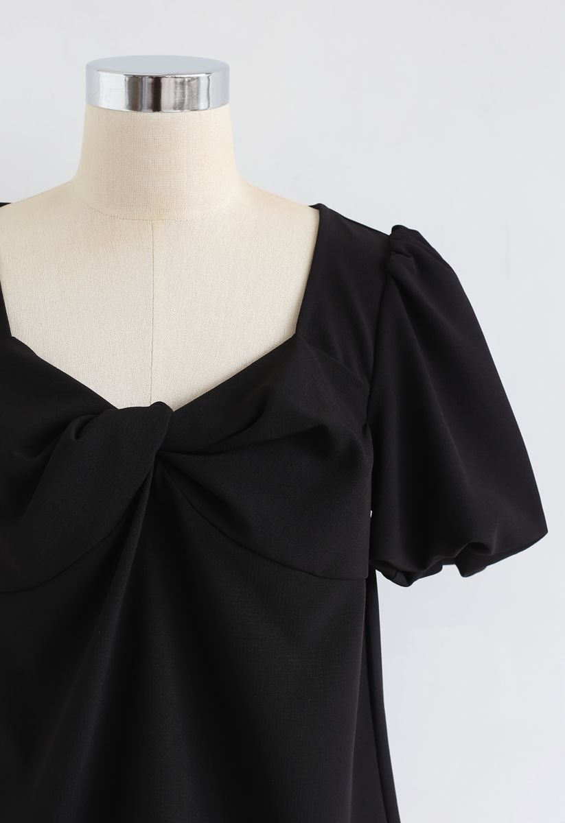 Bubble Sleeves Twisted Top in Schwarz