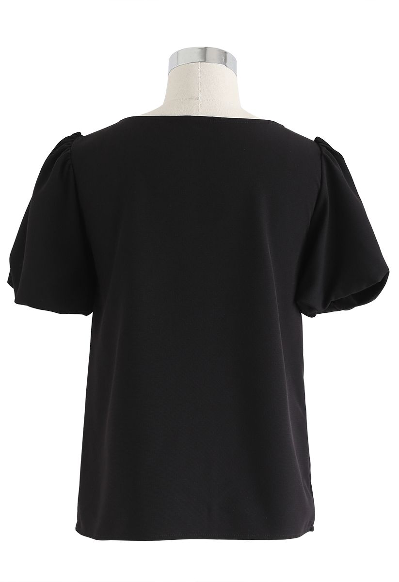 Bubble Sleeves Twisted Top in Schwarz