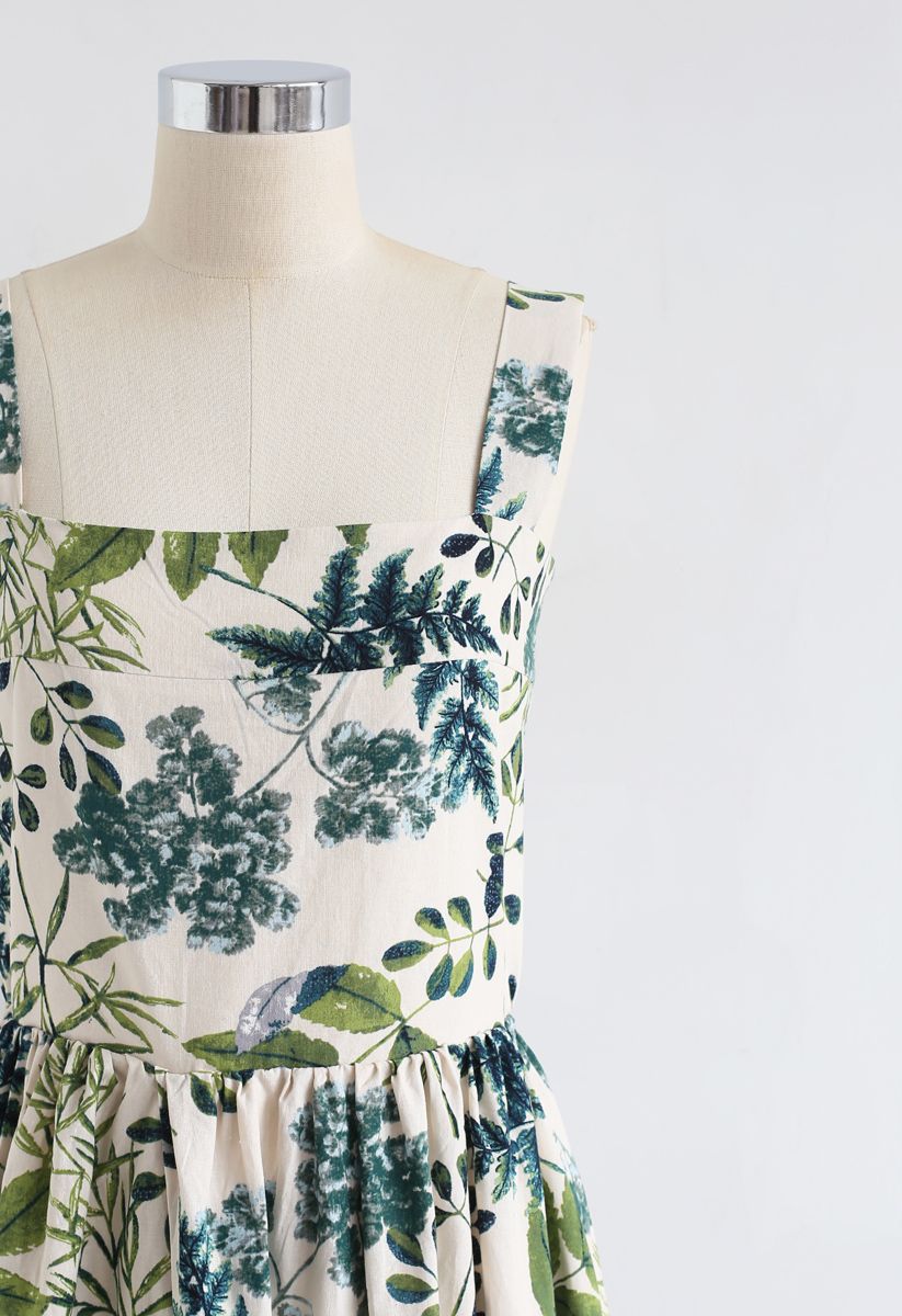 Bedrucktes Kleid aus Leinenmischung mit natürlichen Blättern