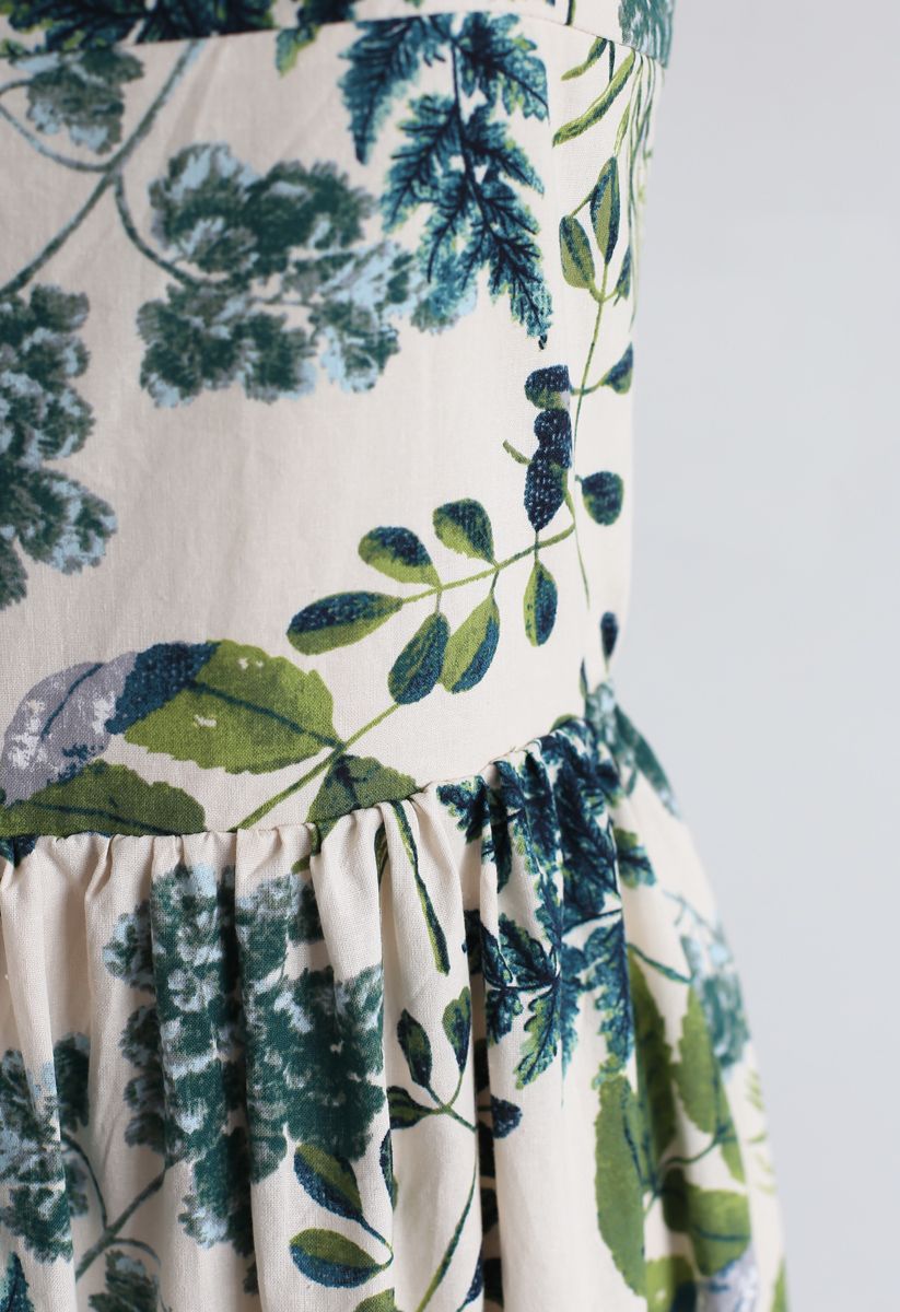 Bedrucktes Kleid aus Leinenmischung mit natürlichen Blättern
