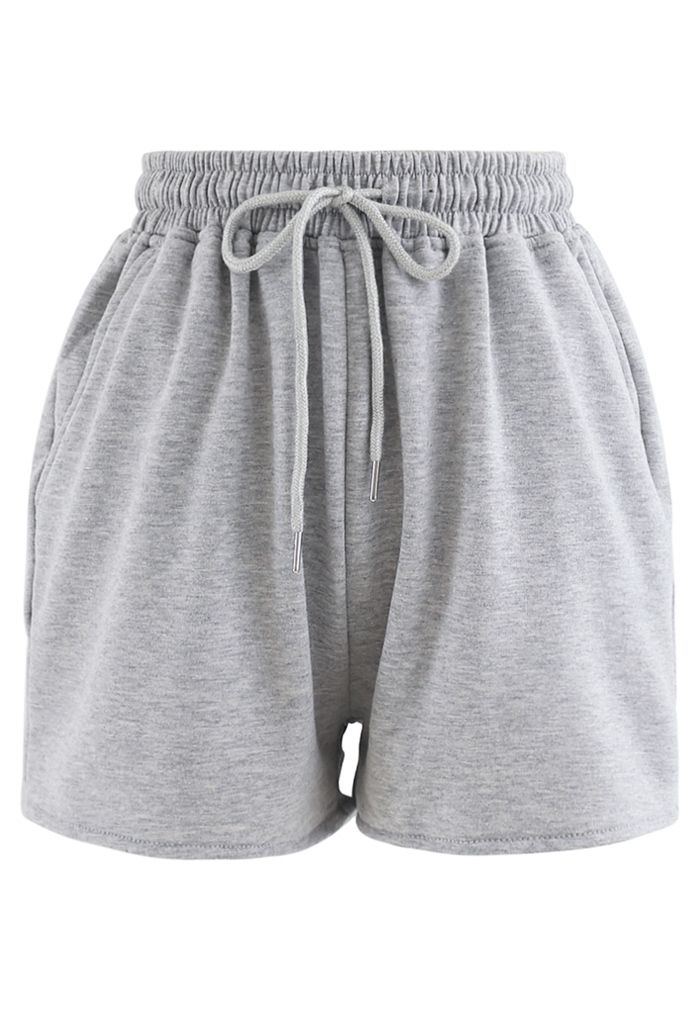 Kordelzug Off-Shoulder Crop Top und Shorts Set in Grau