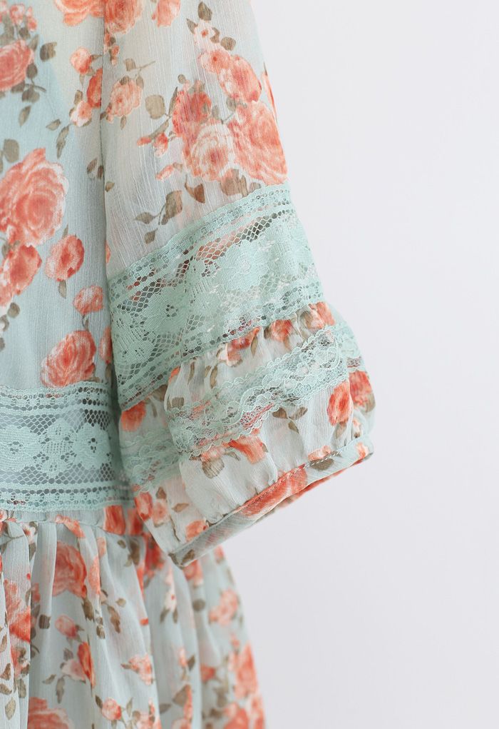 Gossamery Organza Lace Panelled Dolly Kleid mit Blumenmuster in Mint