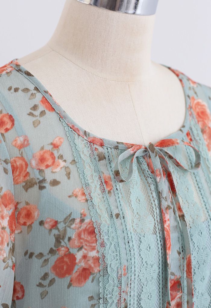 Gossamery Organza Lace Panelled Dolly Kleid mit Blumenmuster in Mint