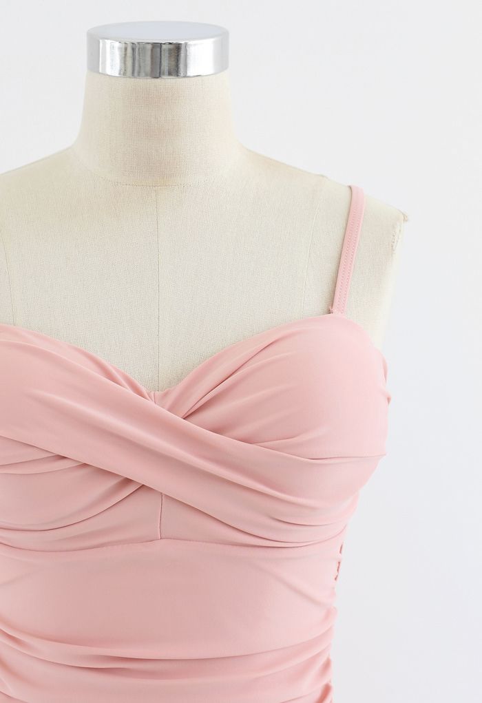 Einteiliger Badeanzug im gerafften Design in Pink