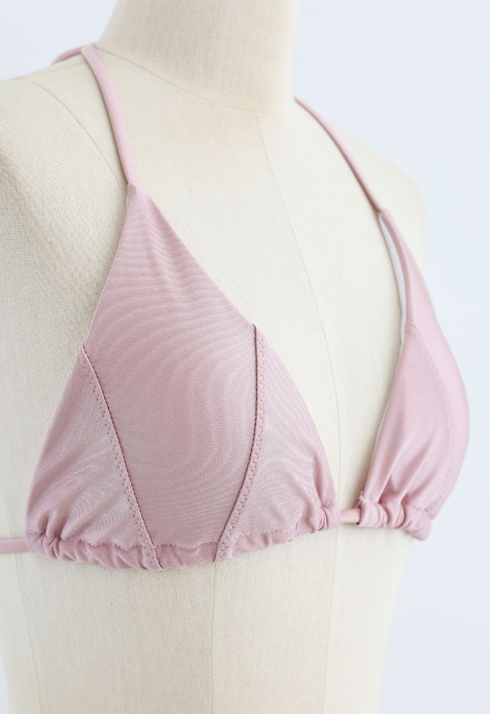 Selbstgebundenes String Neckholder-Bikini-Set in Altrosa