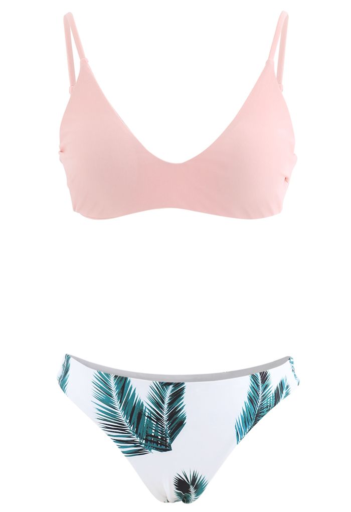 Bikini-Set mit verstellbaren Trägern, Blattdruck und hohem Beinausschnitt in Pink