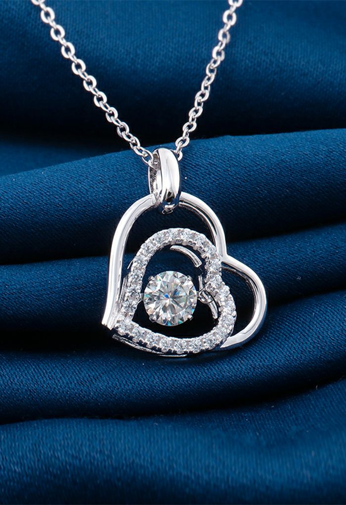 Doppelherz-Moissanit-Diamant-Halskette