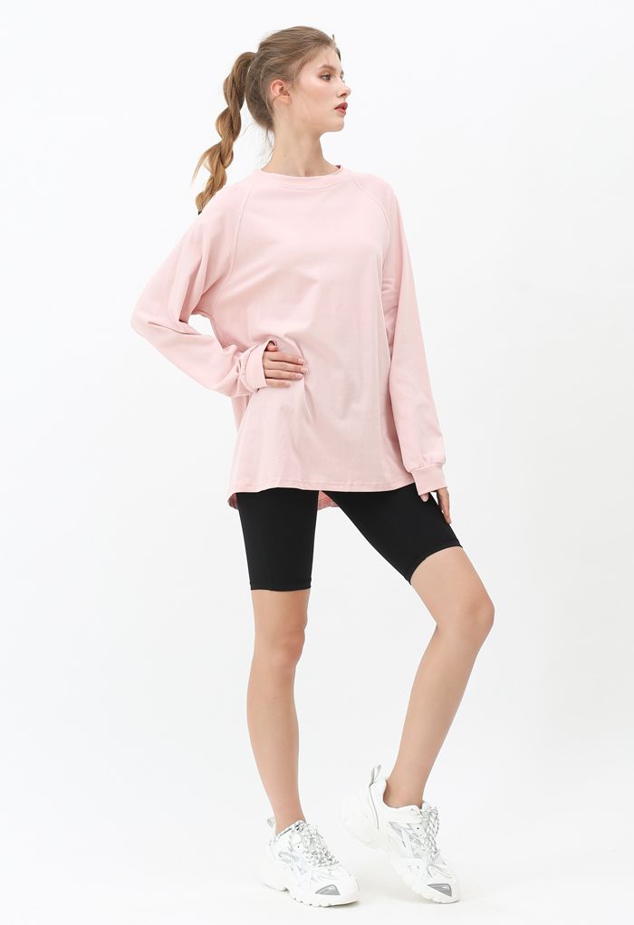 Langärmeliges Pullover-Sweatshirt in Rosa