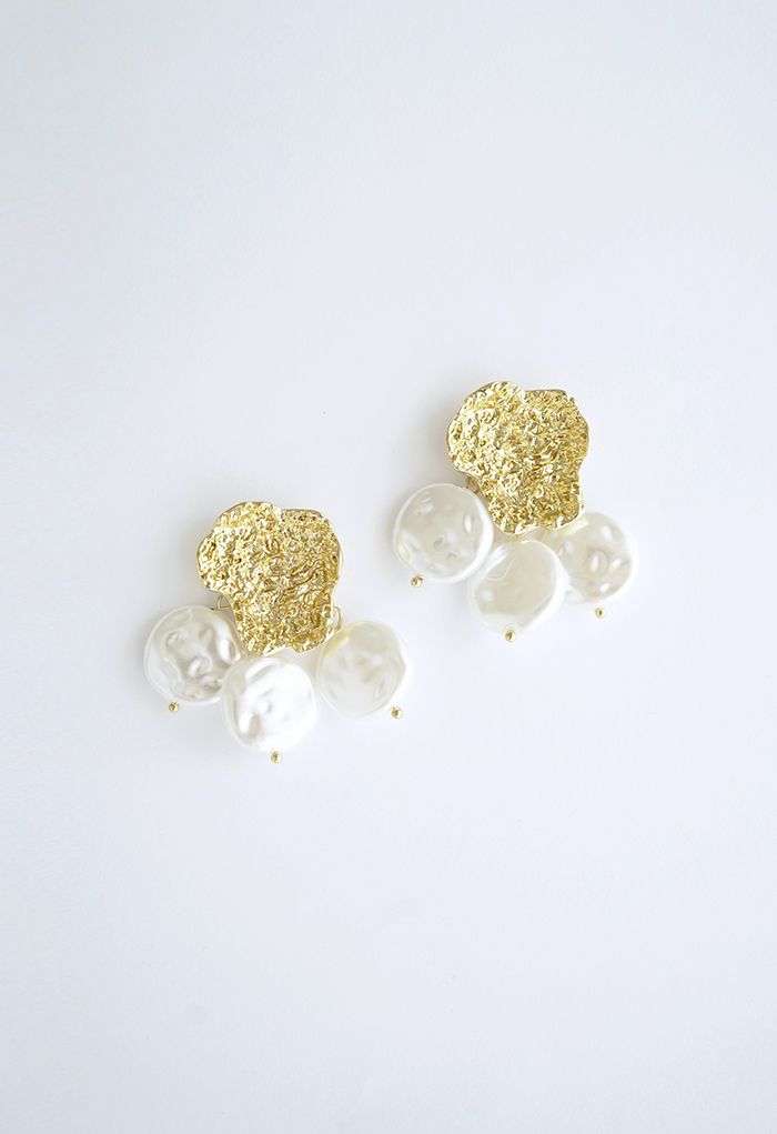 Goldene Blütenblatt-Münzen-Perlen-Tropfen-Ohrringe