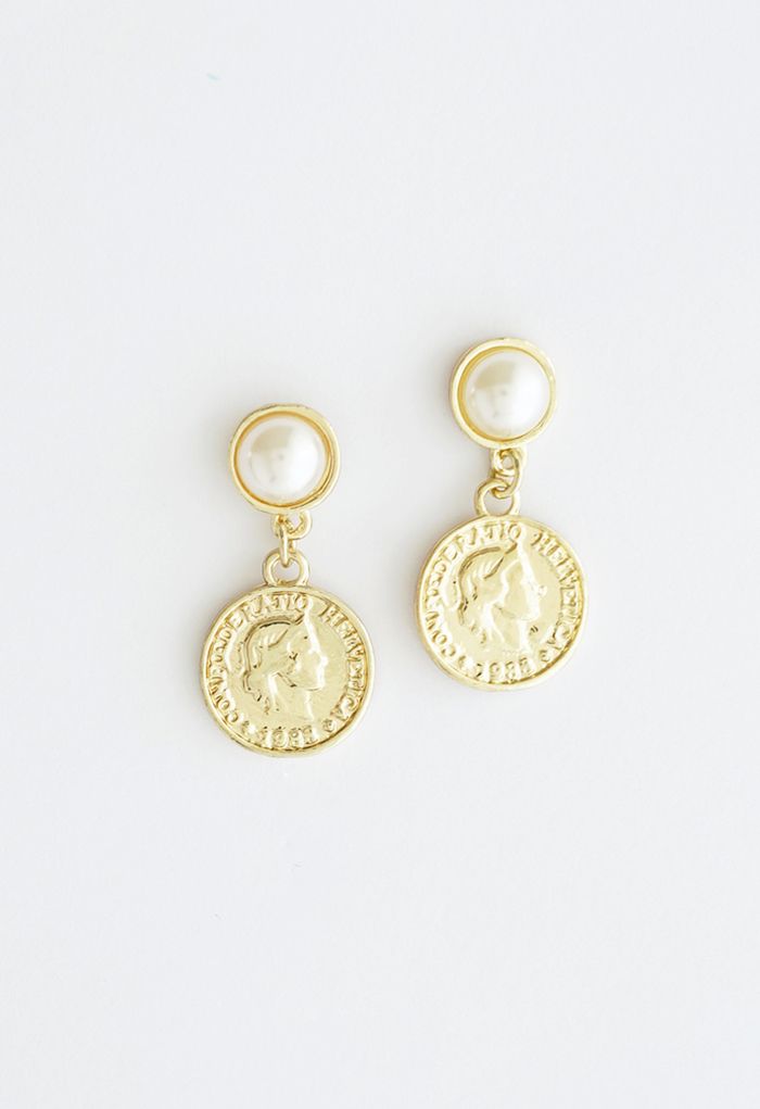 Vintage Gold Coin Pearl Drop Ohrringe