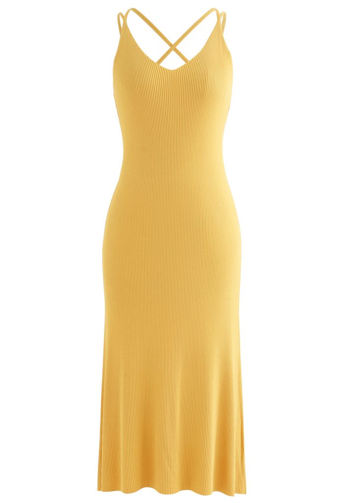 Figurbetontes Cami-Kleid aus Rippstrick in Gelb