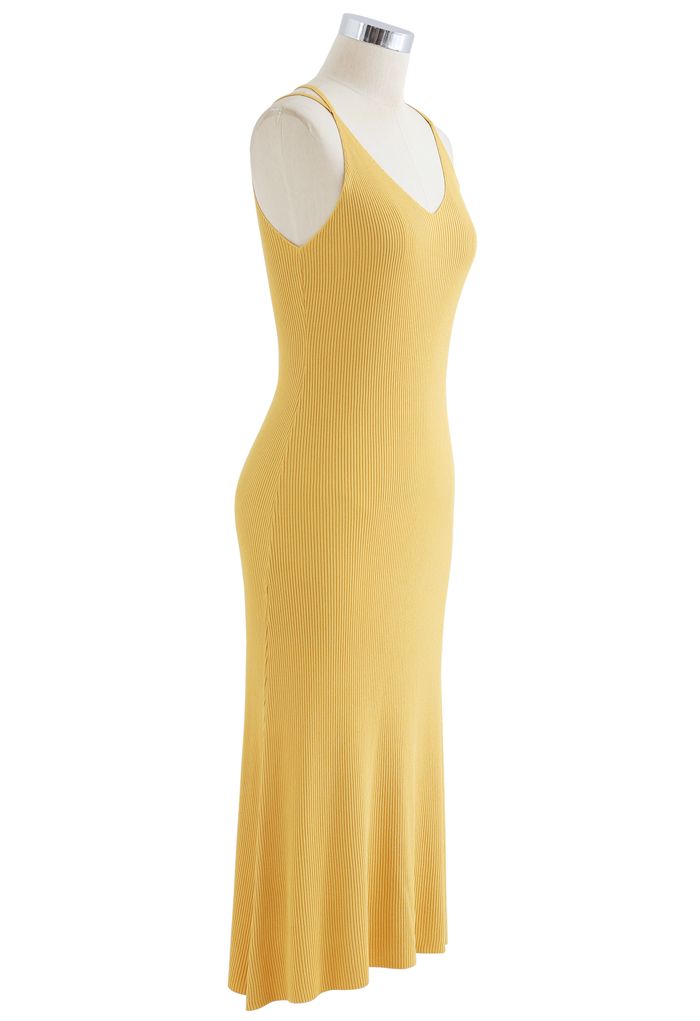Figurbetontes Cami-Kleid aus Rippstrick in Gelb