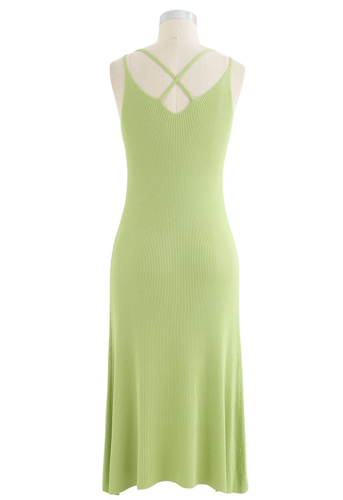 Tailliertes Cami-Kleid aus geripptem Strick in Lime