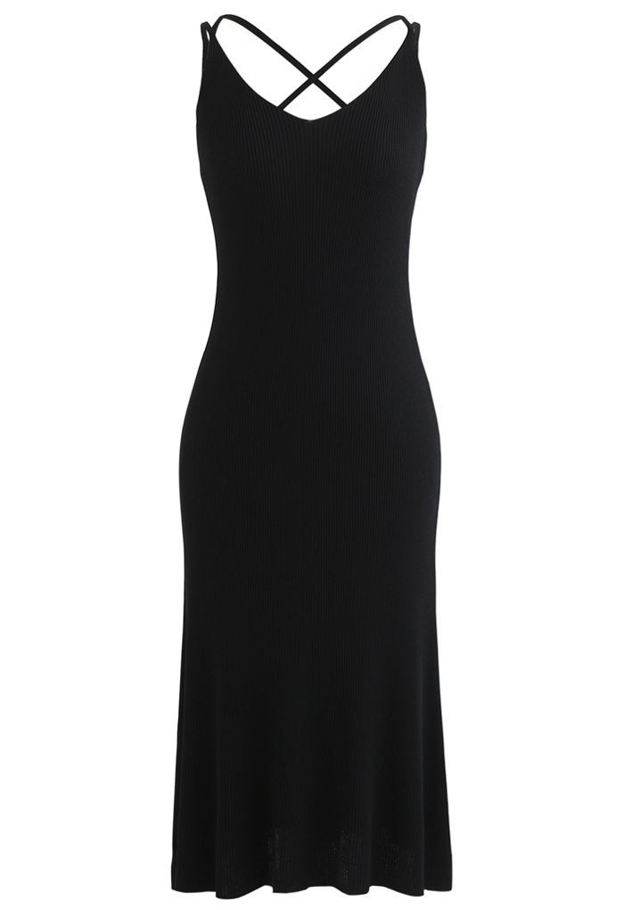 Figurbetontes Cami-Kleid aus Rippstrick in Schwarz