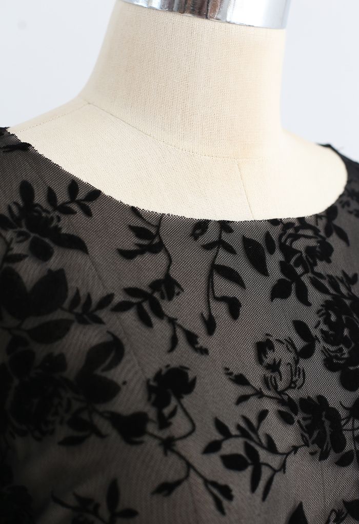 Full Flower Trim Mesh Top in Black