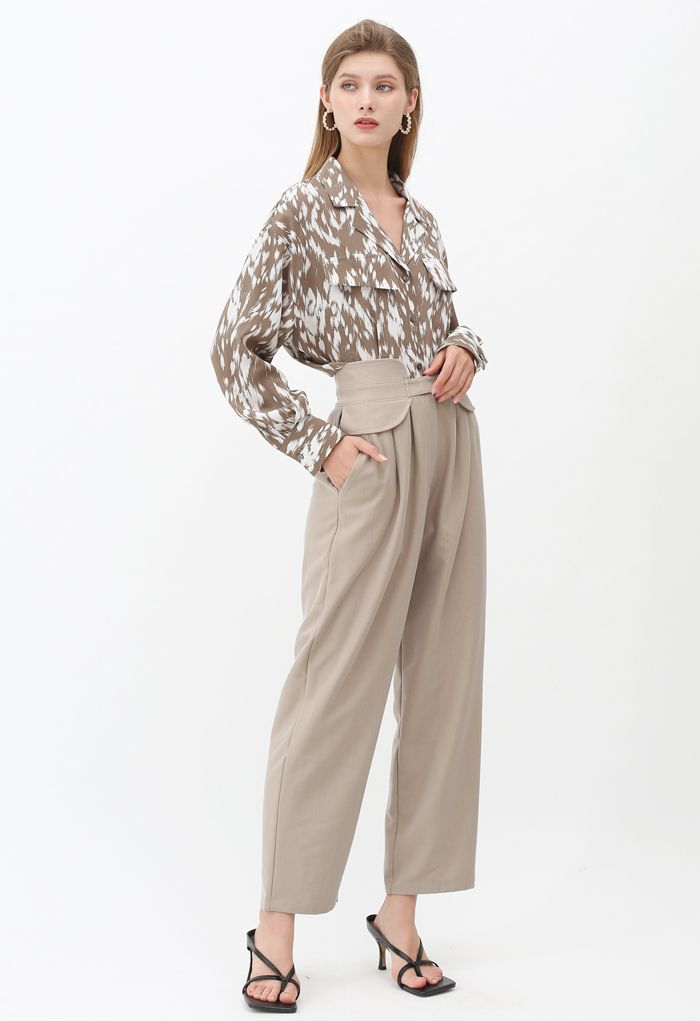 High-Waisted Tapered Pants in Sand