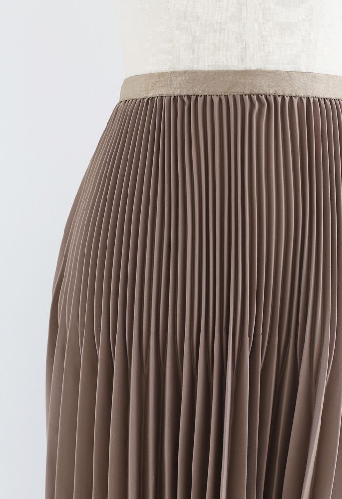Solide Farbe Plissiert A-Linie Midi Rock in Taupe