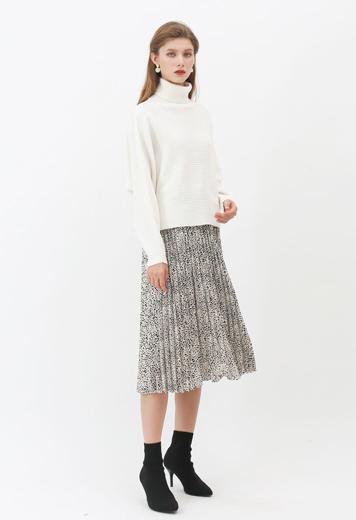 Animal Print Pleated Midi Skirt in Ivory