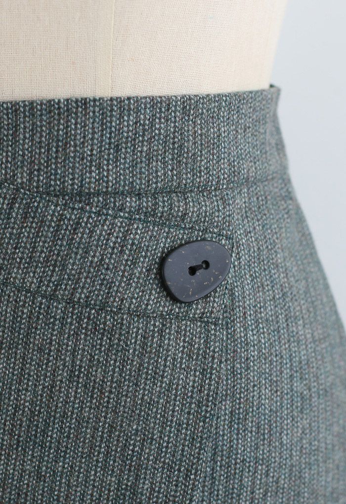 Minirock aus Wolle mit Knopfleiste in Dunkelgrün