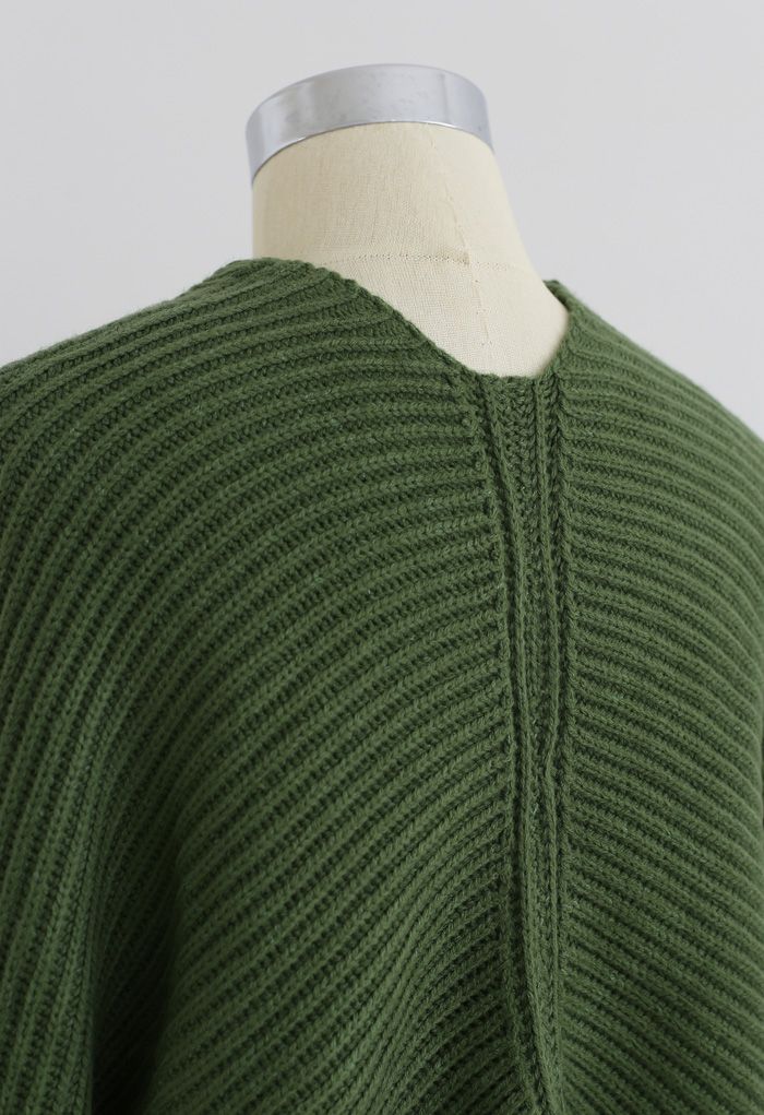 Crisscross Gerippt Stricken Kulturpflanzen Sweater in Armeegrün