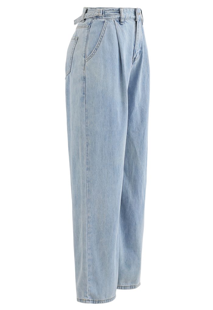 Belted Wide-Leg Pocket Jeans in Hellblau