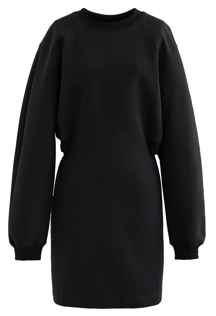 Open Back Sweatshirt Dress in Black