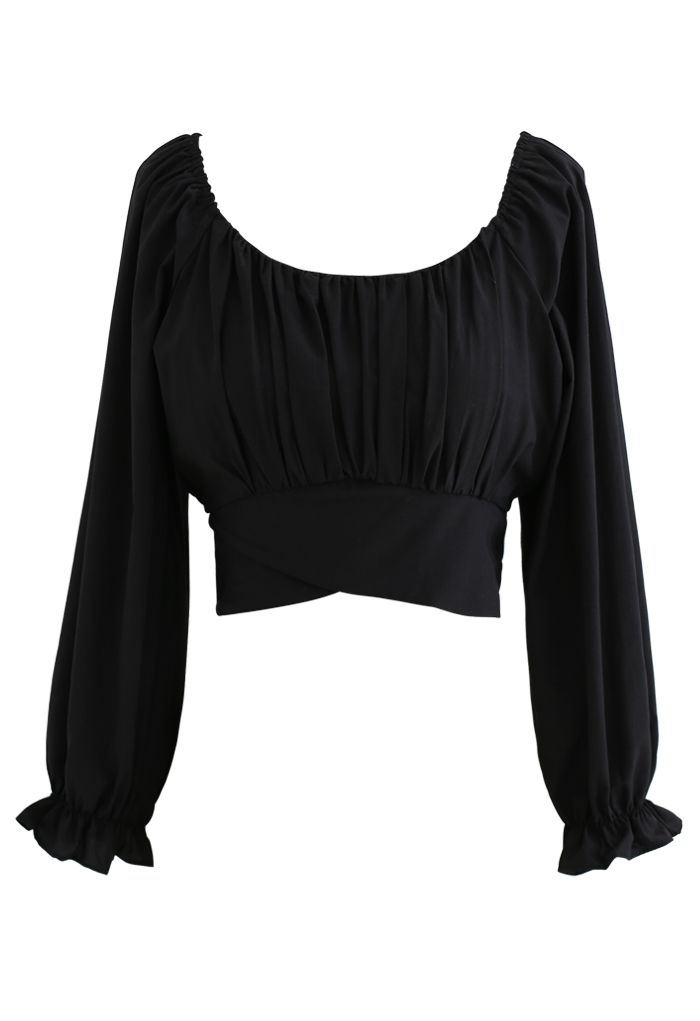 Bow Tie Back Cropped Top in Black