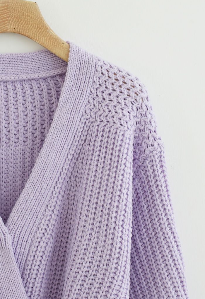 Wickeln Sie Bowknot Chunky Knit Sweater in Lavendel