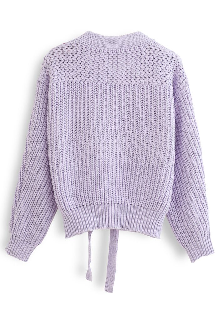 Wickeln Sie Bowknot Chunky Knit Sweater in Lavendel