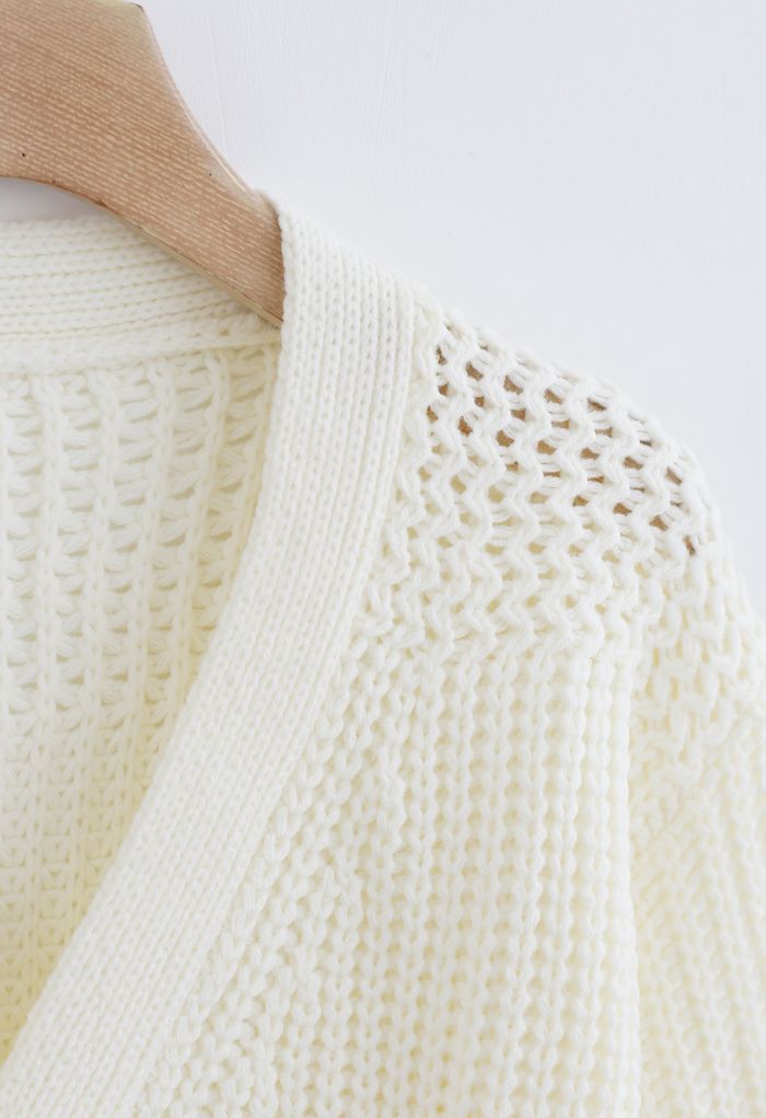 Wickeln Sie Bowknot Chunky Knit Sweater in Weiß