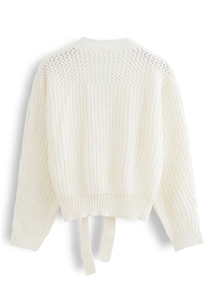 Wickeln Sie Bowknot Chunky Knit Sweater in Weiß