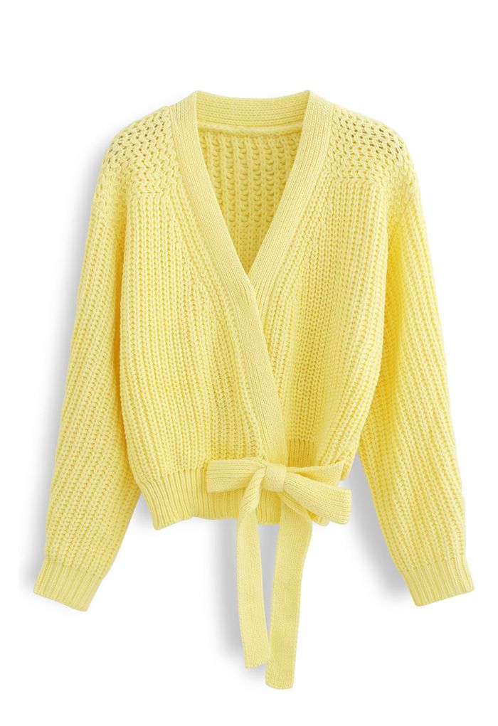 Wickeln Sie Bowknot Chunky Knit Sweater in Gelb