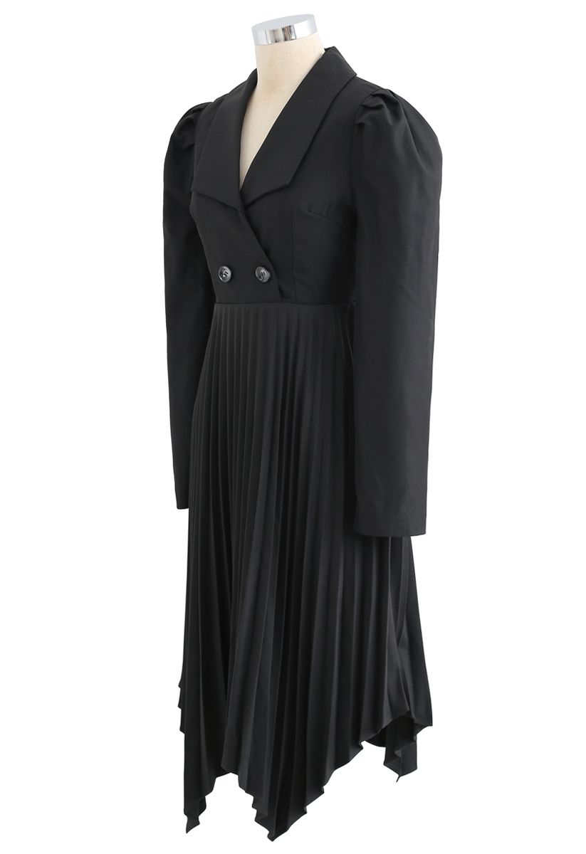 Asymmetrisches Blazer-Kleid mit Falten und Knöpfen in Grau