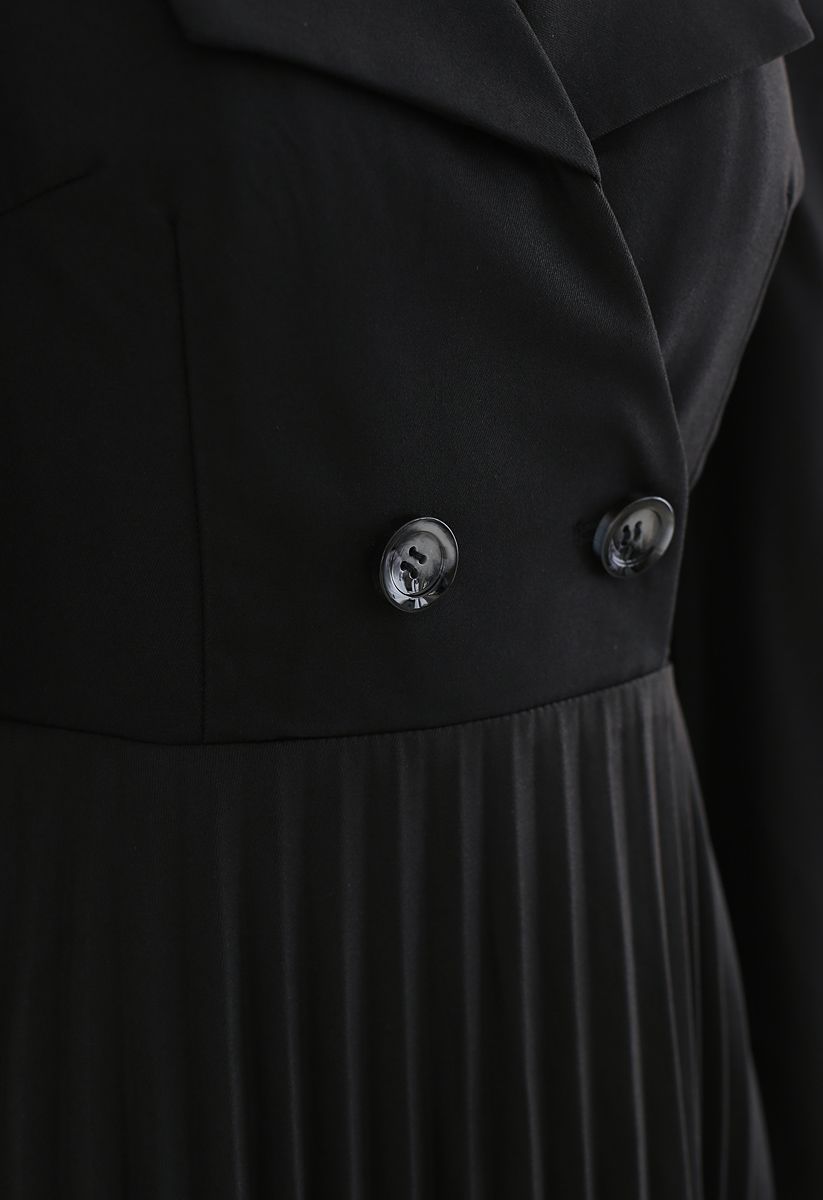 Asymmetrisches Plissee-Blazer-Kleid mit Knöpfen