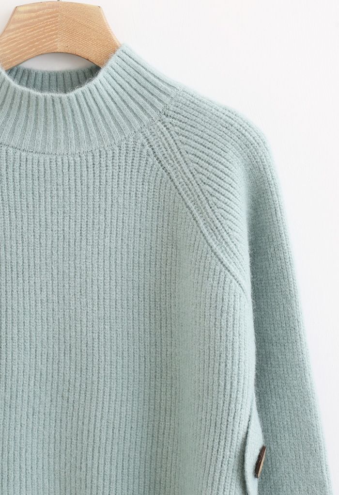 Button Side Hi-Lo Strickpullover in Mint