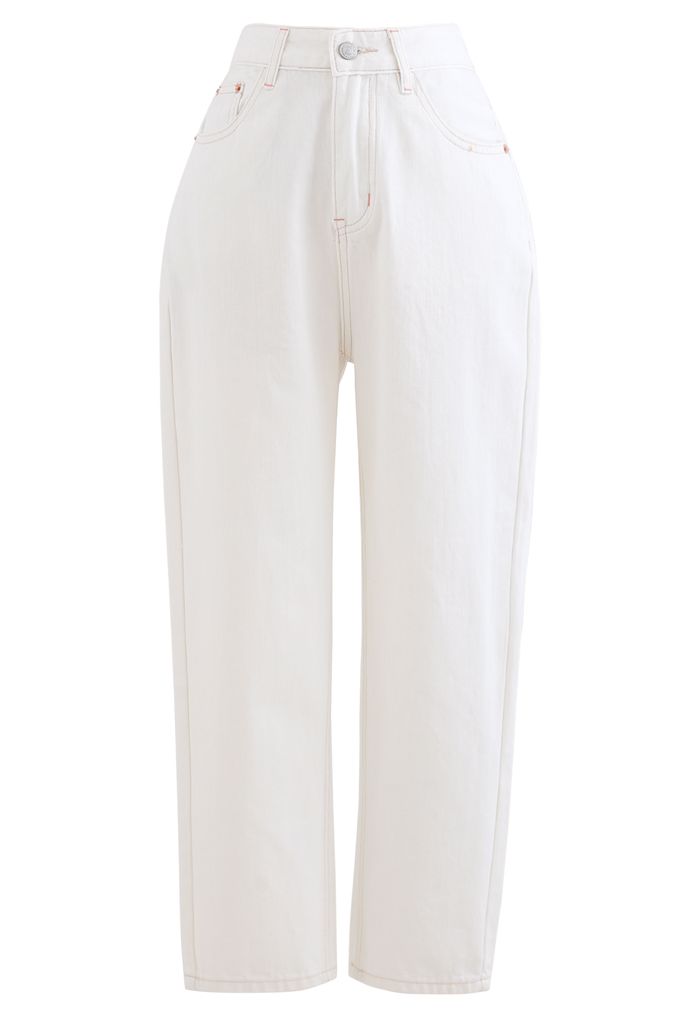 Crop Jeans mit geradem Bein in Weiß