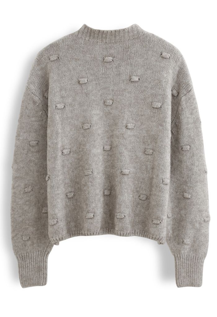 3D Dot High Neck Strickpullover in Taupe