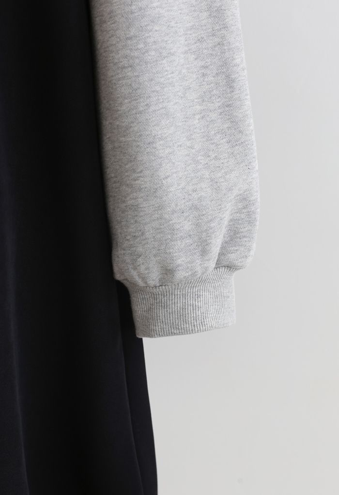 Lässiges zweifarbiges Sweatshirt-Kleid in Schwarz