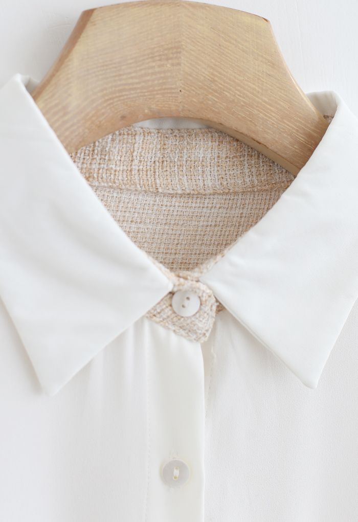 Gespleißtes geknöpftes Hemd mit strukturiertem Gewebe in Weiß