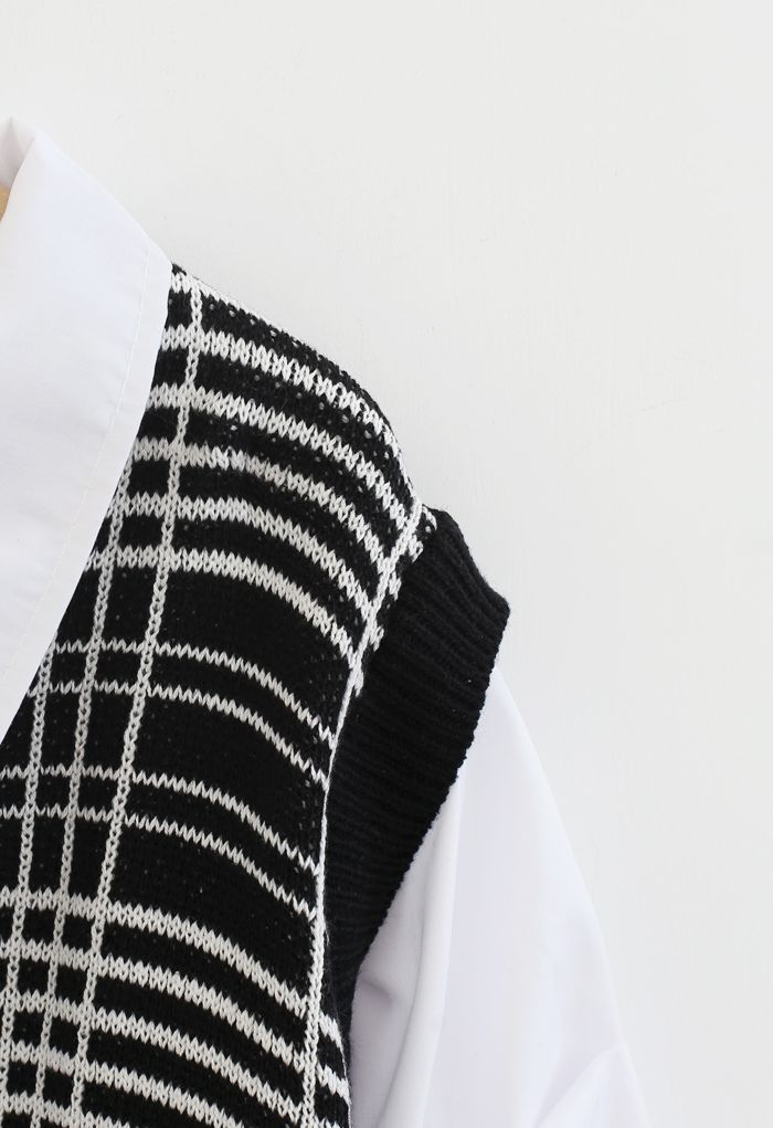 Gespleißter Hi-Lo-Hemdpullover mit Luftblasenärmeln in Schwarz
