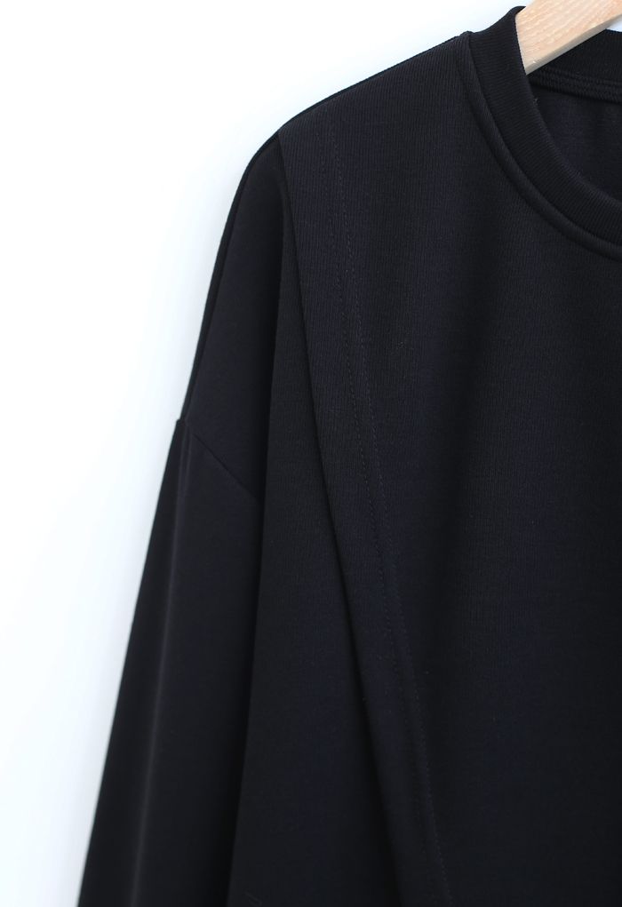 Oversize-Sweatshirt mit überkreuzter Klappe vorne in Schwarz