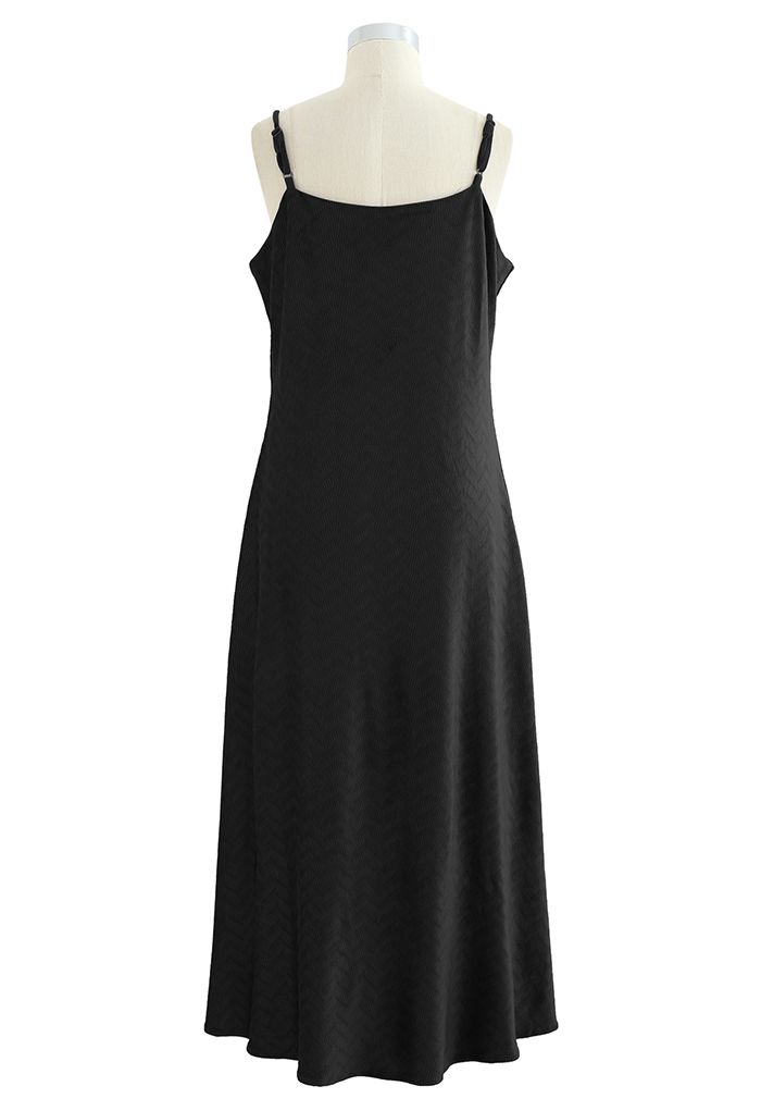 Cami-Kleid aus Samt mit Wellenstruktur in Schwarz