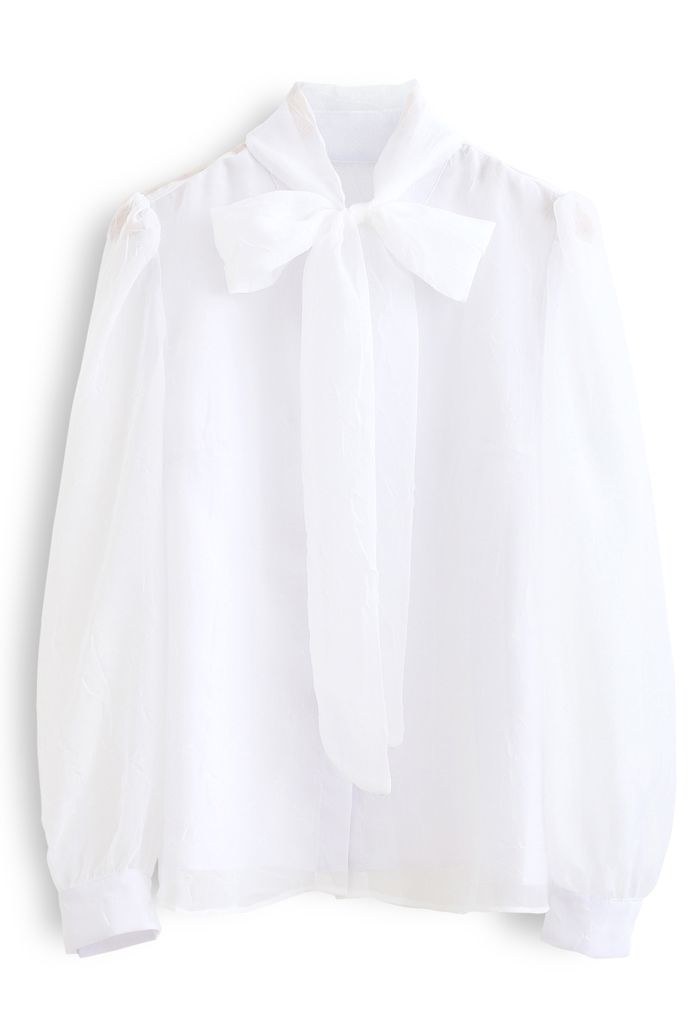 Schiere Schleifenknoten Schaltfläche Ab Hemd in Weiß