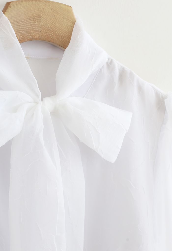 Schiere Schleifenknoten Schaltfläche Ab Hemd in Weiß
